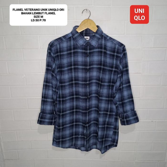 KEMEJA FLANEL VETERANO PASIFIC BLUE UNIQLO ORI SIZE L