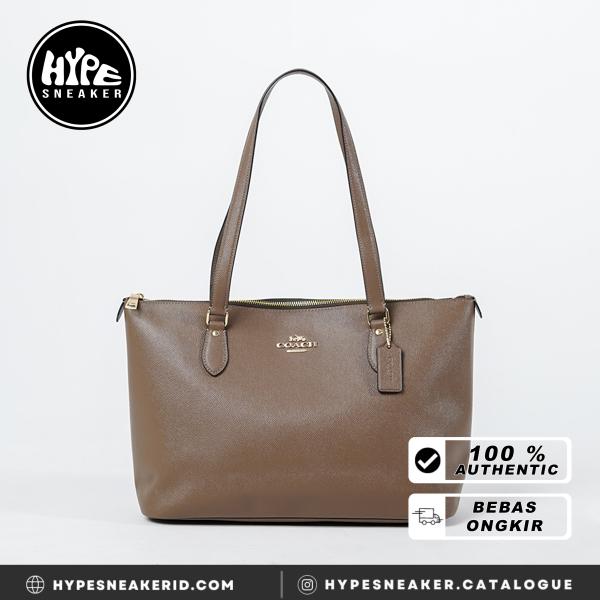 Tas COACH GHW LEATHER TAUPE ZIP TOTE BAG 100% ORIGINAL
