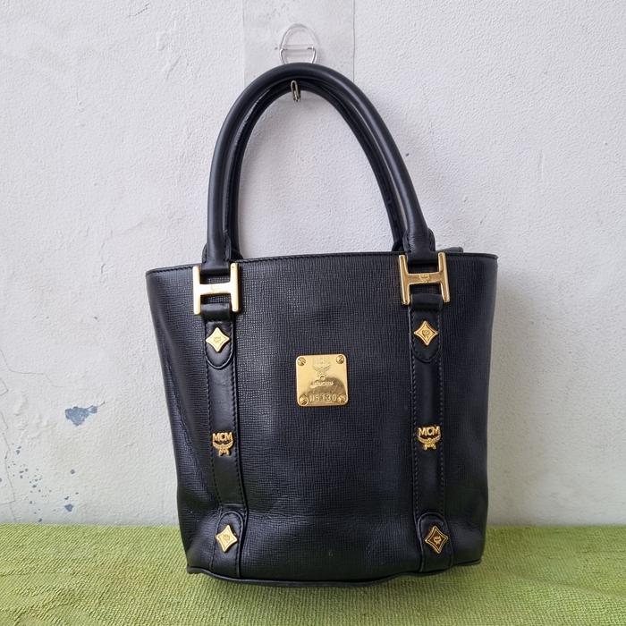 TAS TOP HANDLE WANITA MCM MUNCHEN KULIT ASLI SECOND BRANDED / TAS TENTENG WANITA MCM BLACK