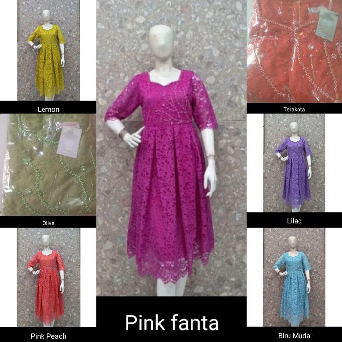 Dress Pesta Brocade Man7 Prancis Brokat Brukat Rample Pernik Manik Lengan Siku L XL 4L 6L Merah Biru