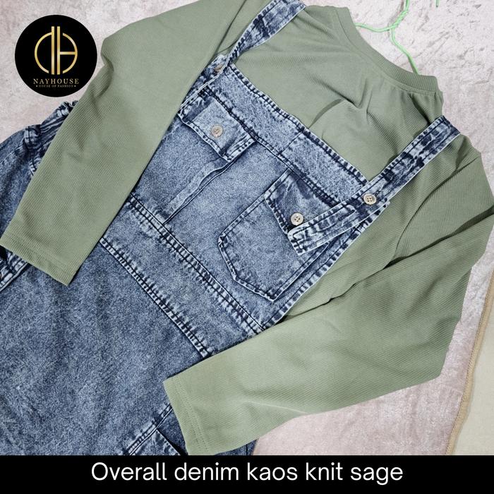 Overall denim jeans kaos knit sage