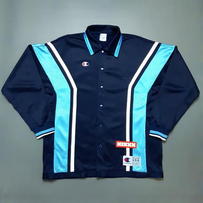 Vintage Champion Jersey Coach Jacket Blue