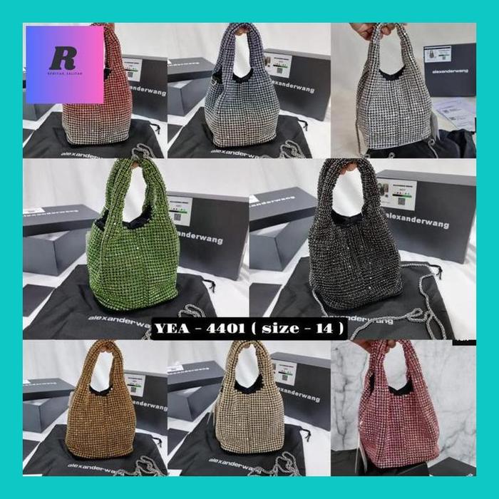 Rewi** Tas Pesta Bling Blink Party Bag Import Wang Heiress Wong Rhinesyone Pouch Bag Free Box