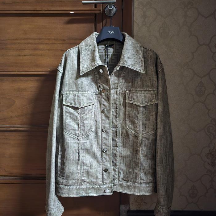 Jacket Denim Beige Fendi Monogram Giubbotto FF Flock