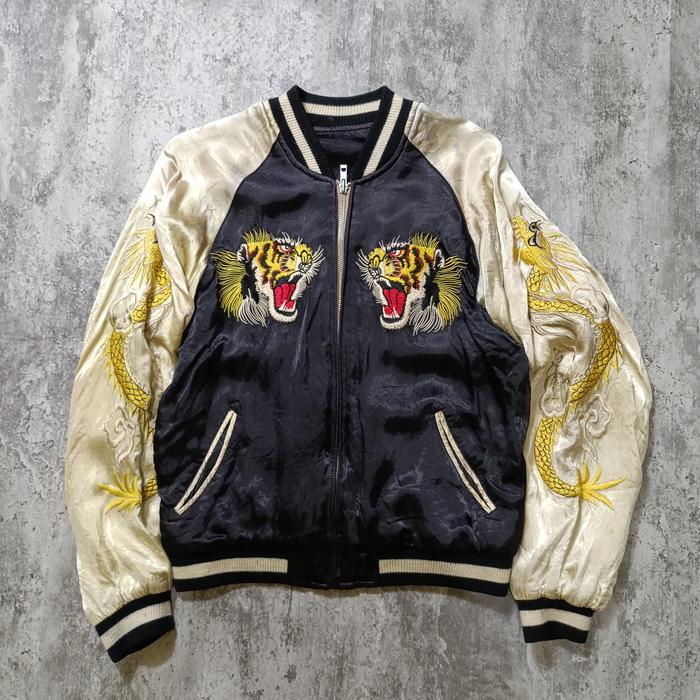 Sukajan Japanese Classic Script Rayon Reversible Jacket