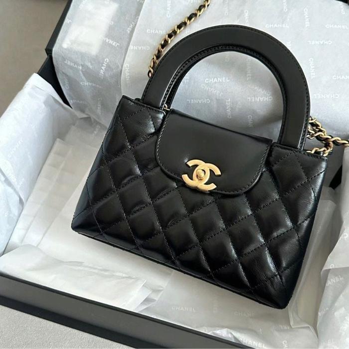 AUTHENTIC CHANEL MINI SHOPPING BAG BLACK LEATHER GOLD HARDWARE PRELOVED