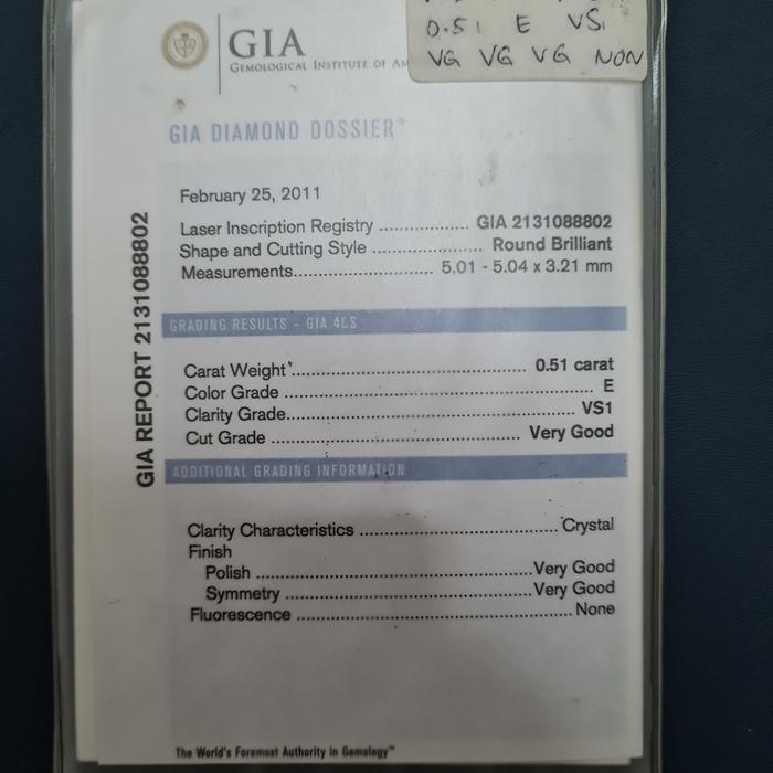 Berlian GIA 0.51 VS1 Color E