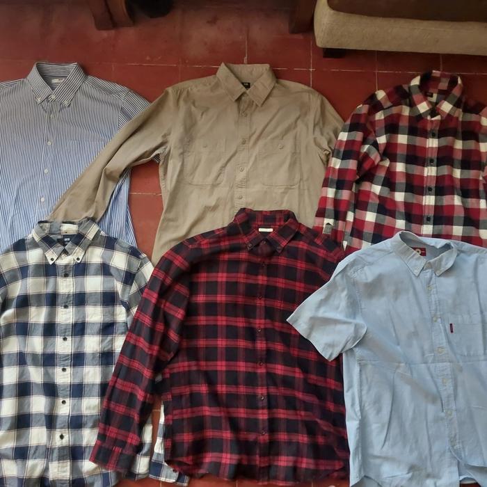 borongan kemeja flanel uniqlo dan converse kemeja