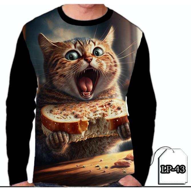 Kaos Kucing Lucu Lengan Panjang Kaos Anak Gambar Kucing Printing 3D #LP #LP-43