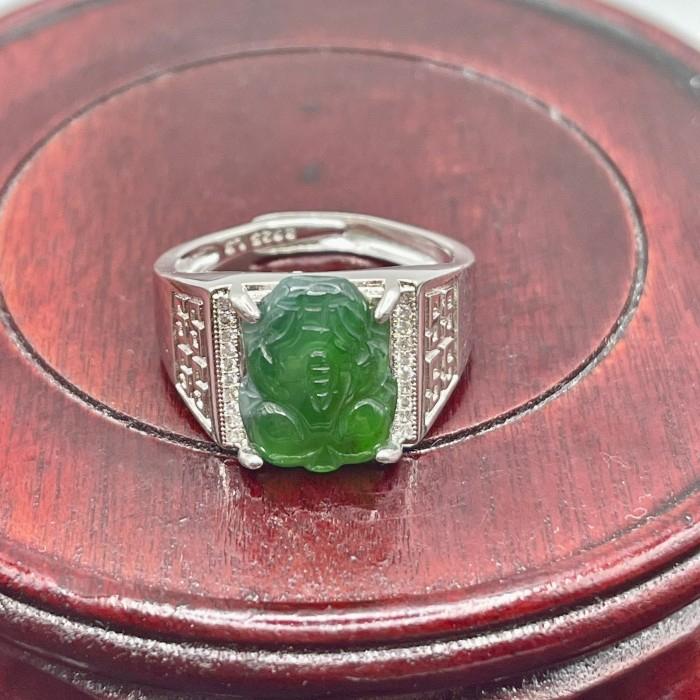 Giok jadeite feicui tipeA cincin ikatan perak S925  ukiran pixiu 4153