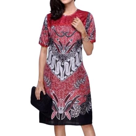 Dress BROKAT Terusan Batik MERAH Terusan MERAH Batik BROKAT Wanita Dress Tunik MERAH BROKAT