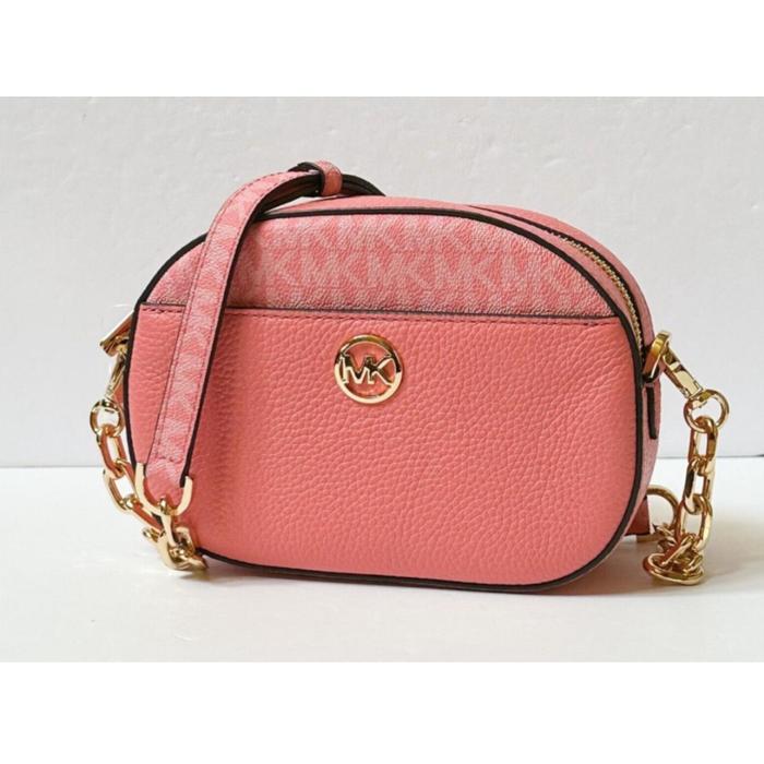 Tas Slempang Sling Wanita Original MK Glam Small Front Pocket Oval Crossbody Bag Tea Rose / Light Cr