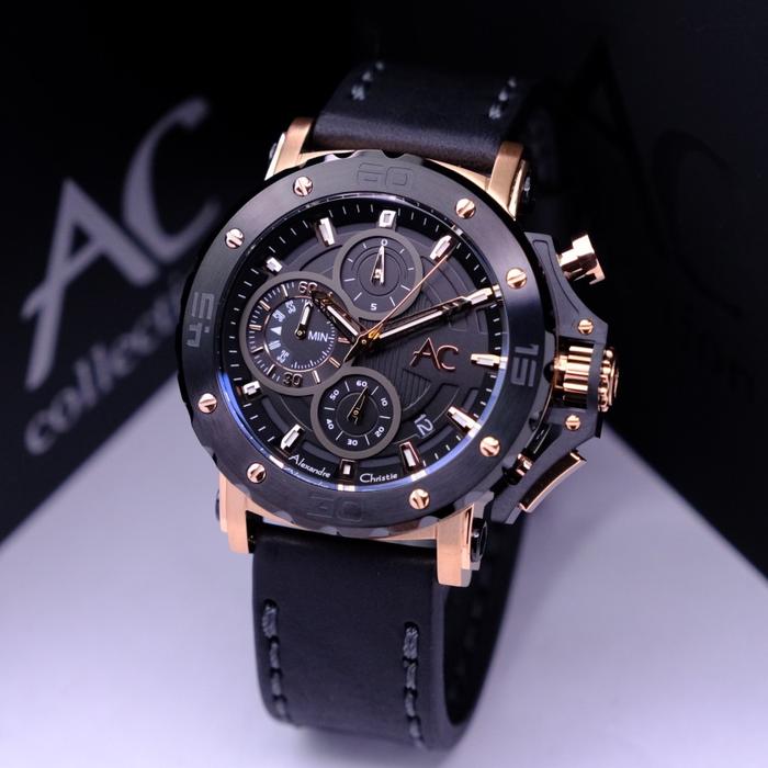 ALEXANDRE CHRISTIE AC 9205 AC9205 ROSEGOLD BLACK LEATHER ORIGINAL