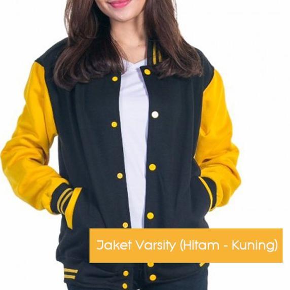 Ready JAKET BASEBAAL FARSITY HITAM KUNING JAKET CEWEK COWOK JAKET POLOSAN HOODIE SWEATER JAKET DISTR