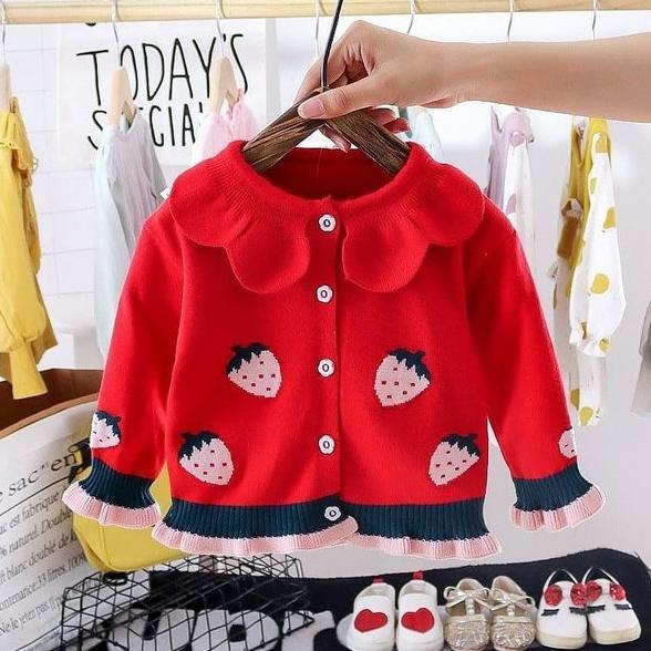 Ready sweater bayi perempuan jaket bayi perempuan sweater strawberry merah