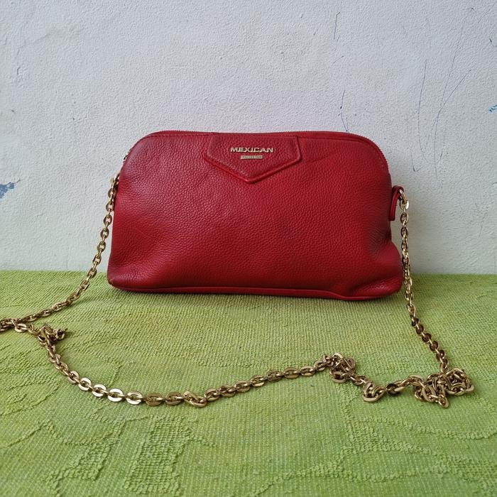 TAS SLING WANITA MEXICAN KULIT SECOND IMPORT MERAH / TAS SELEMPANG FASHION WANITA