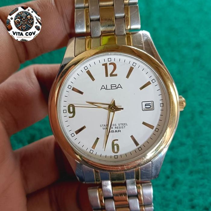 Jam Tangan Second Bekas Alba Original Duo Tone Silver Gold 42mm Quartz