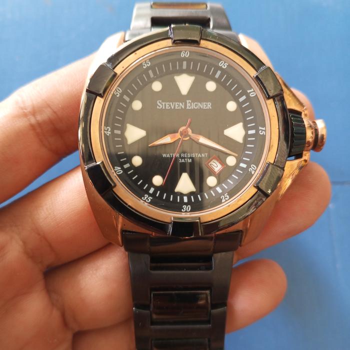 Jam Tangan Second, - STVN EIGNER BLACK GOLD STAINLESS -