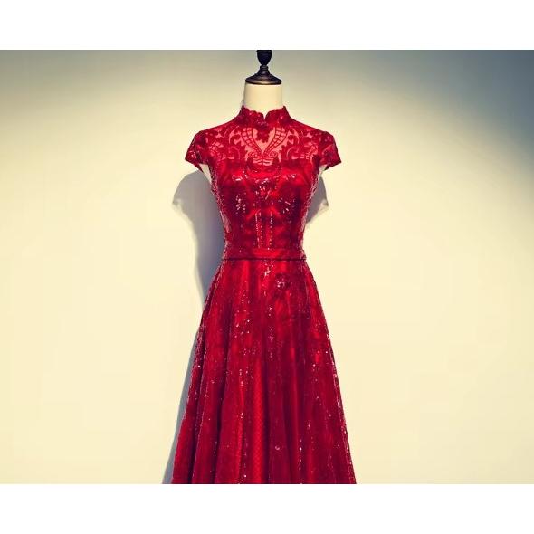 GAUN PESTA  MERAH  QIPAO / GAUN NATAL MERAH / GAUN SANGJIT MERAH / GAUN MAMA  MERAH
