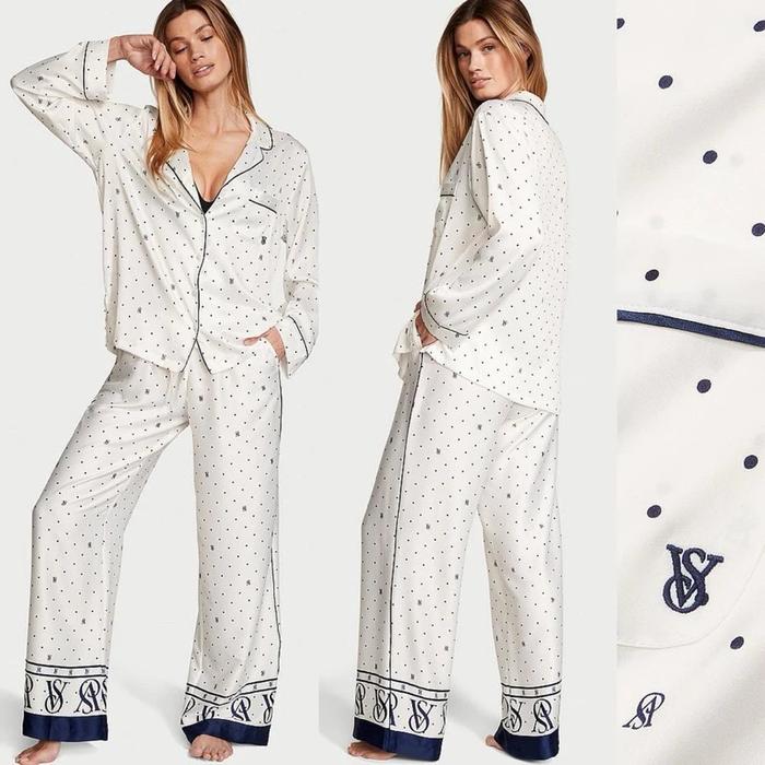 Piyama Original White Long Set Silk Pajamas - VS