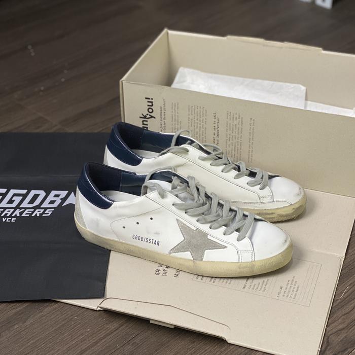 Golden Goose Superstar White Heel tab Navy Blue Made in Italy Original