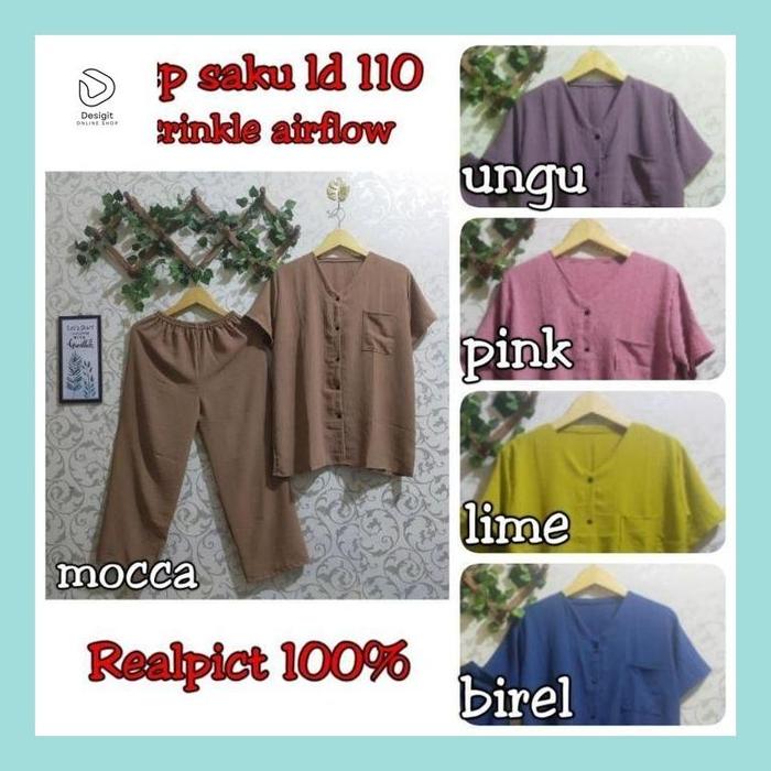 Desig_ Ld 110 Setcel Cp Crinkle/Setelan Crinkle Pendek/Setcel Crinkle Airflow Pendek/Setcel Lengan P