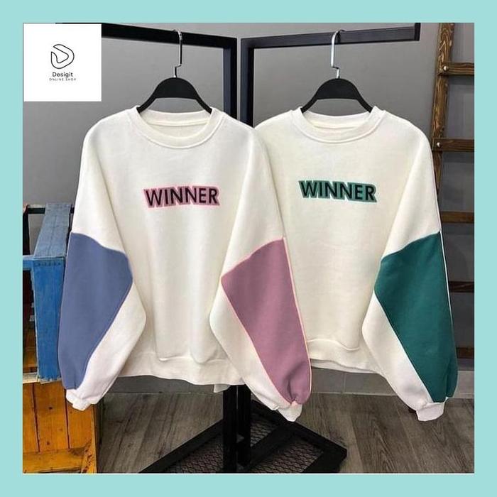 Desig_ Winner Combie Sweater Oversize Crewneck Wanita Fleece