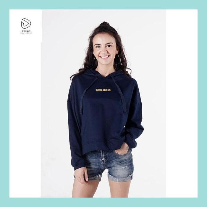 Desig_ Ninety Degrees Sweater Wanita Hoodie Girl Boss Navy 34340D1Na