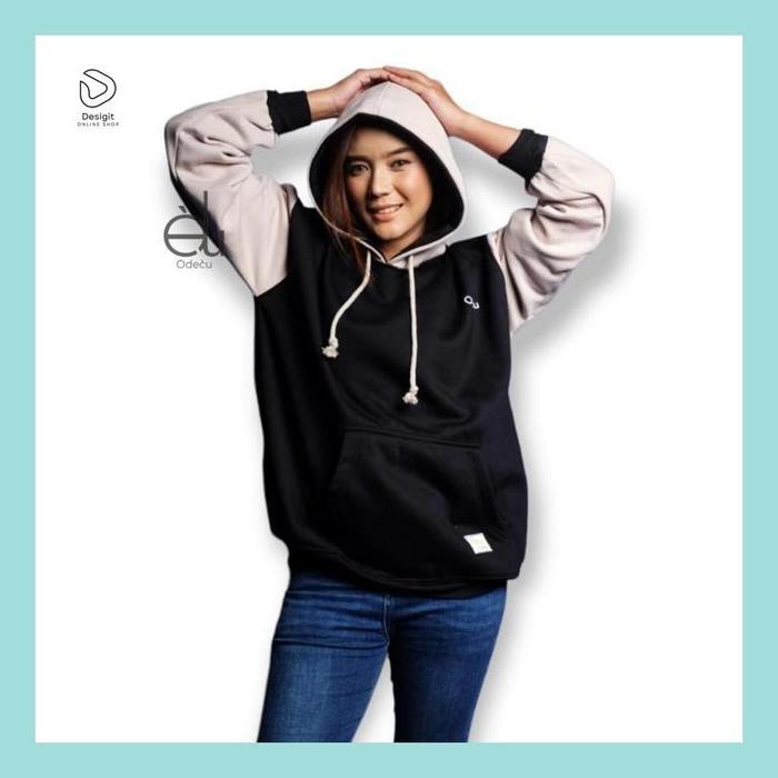 Desig_ Odecu Hoodie Premium Couple Black Beige Sweater Wanita Pria