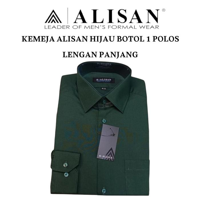 Kemeja Alisan Hijau Botol 1 Polos Lengan Panjang