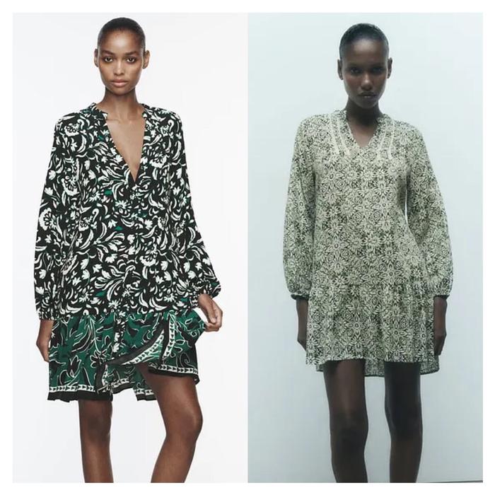 Black, Green Retro Pattern Loose Dress