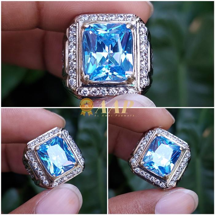 Cincin batu blue topaz Cincin pria blue topaz Batu swiss blue topaz