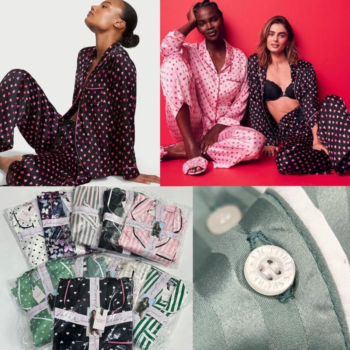 Baju Tidur Set Piyama Victoria Secret Silk Pajamas Satin Original