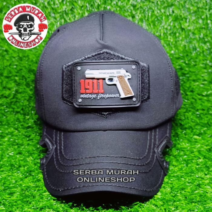 Topi Coak Baseball Caps Tactical Lasercut Black OPS Cotton Strecth Free Logo Patch FN 1911 3D Best Q