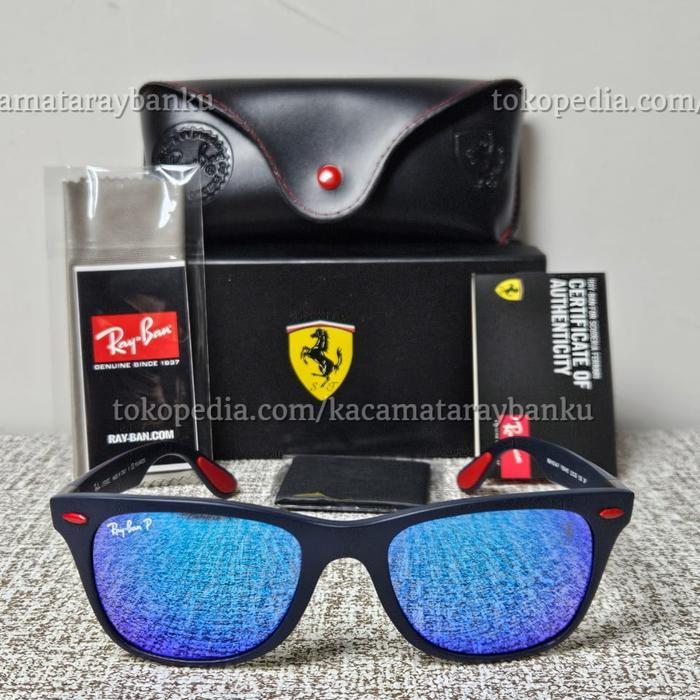 Kacamata RayBan Liteforce Ferrari RB4195M 52 20 Polarized F604H0 Blue Matte Original