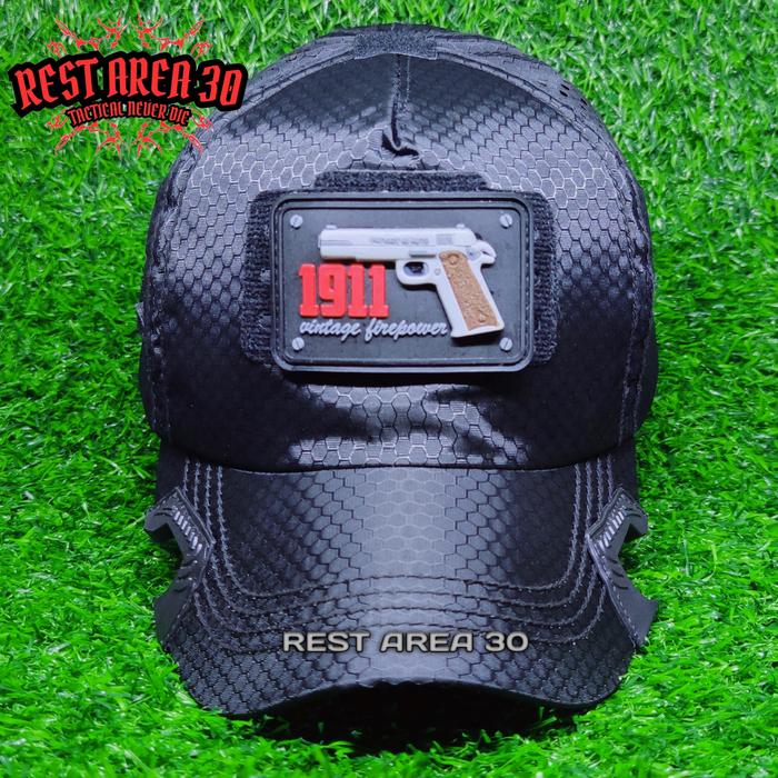 Topi Coak Black OPS Baseball Caps Tactical Lasercut Honeycomb Free Patch FN1911 3D Best Quality Prem