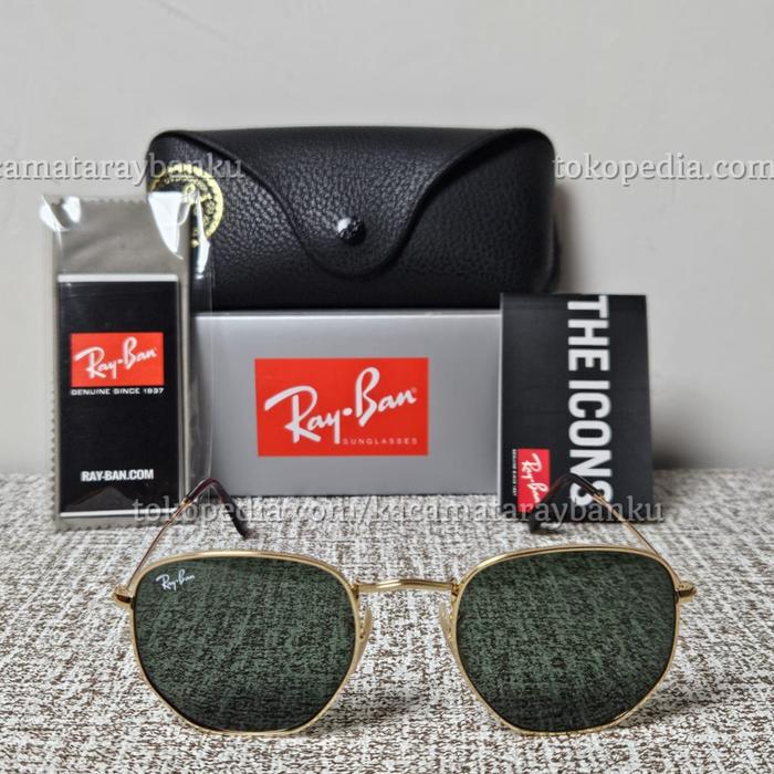 Kacamata Rayban Hexagonal RB3548N 001 51 Gold Lens Green Original