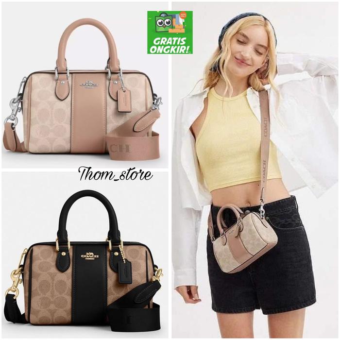 Tas shoulder bag CH CW331 mini rowan boston satchel signature canvas stripe