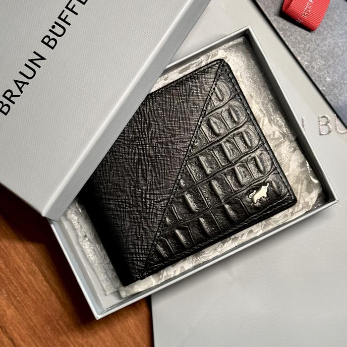 Dompet Wallet Braun Buffel Wallet 8 Cards Men Black Nappa Leather & Saffiano Leather Original Brand 