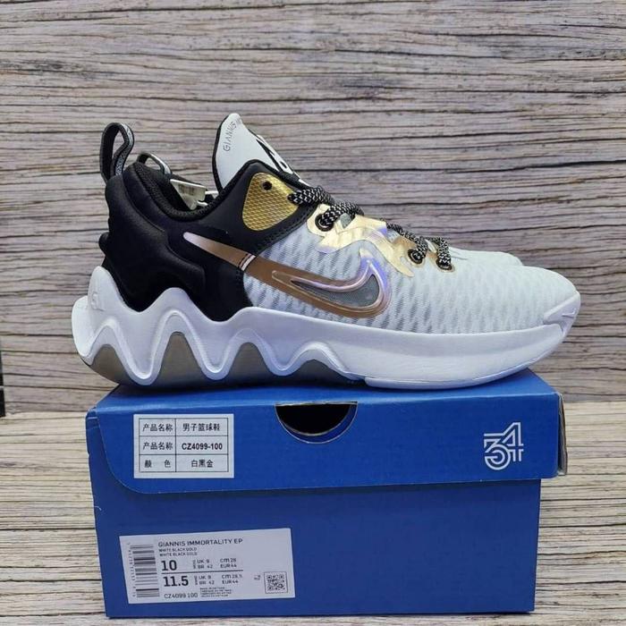 Sepatu Unisex Nike Giannis Immortality White Black Gold Original Guarantee