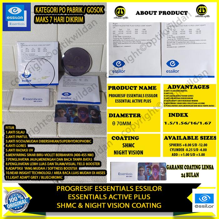 PROGRESIF BLUERAY DAN BLUECHROMIC ESSENTIALS ACTIVE ESSILOR