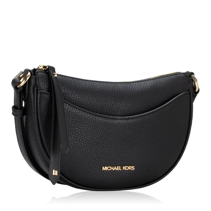 Tas Slempang Wanita Original MK Dover Small Half Moon Crossbody Sling Bag Black / Signature Powder B