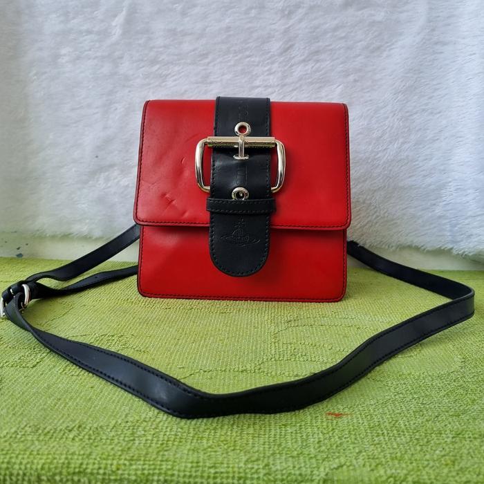 TAS SLING MINI WANITA VIVIENNE WESTWOOD KULIT ASLI SECOND BRANDED IMPORT MERAH