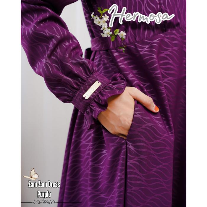 Gamis hermosa wolfis embos motif zamzam ungu tua-gamis syari ungu tua umbrella premium-gamis lebaran