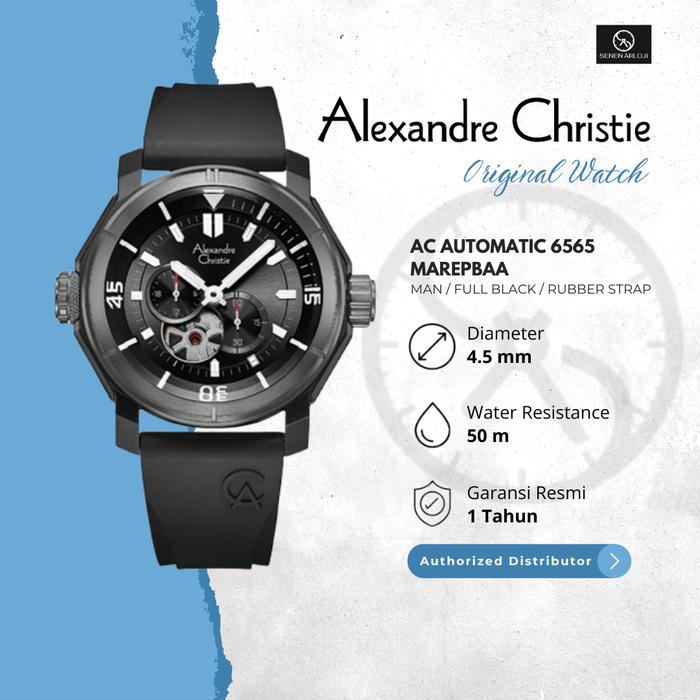Jam Tangan Pria Alexandre Christie AC 6565 Automatic Strap Rubber Original - Full Black