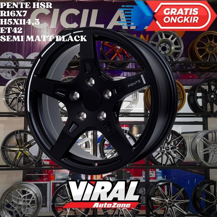 Velg Mobil Ring 16 Racing type HSR PENTE R16 Lebar 7 In Lubang 5 PCD 114 Hitam dop