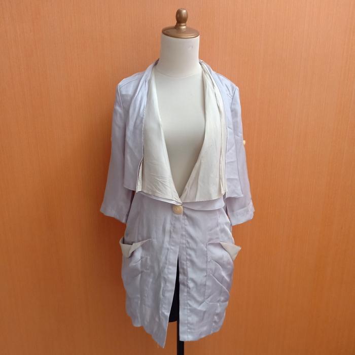atasan long blazer wanita abu silver IT MICHAA cewek M L korean look MEWAH outer