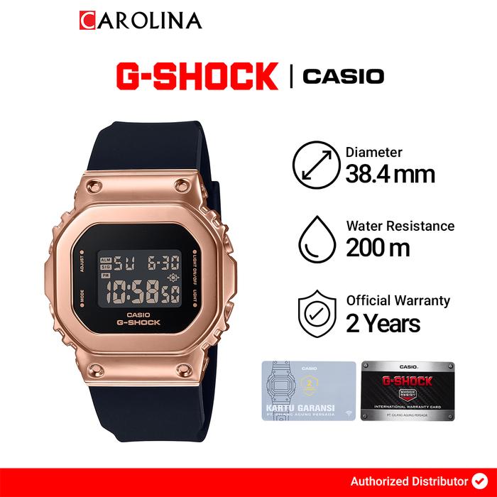 Jam Tangan Wanita Casio G-Shock GM-S5600PG-1D Series Metal Square Digital Dial Black Resin Band