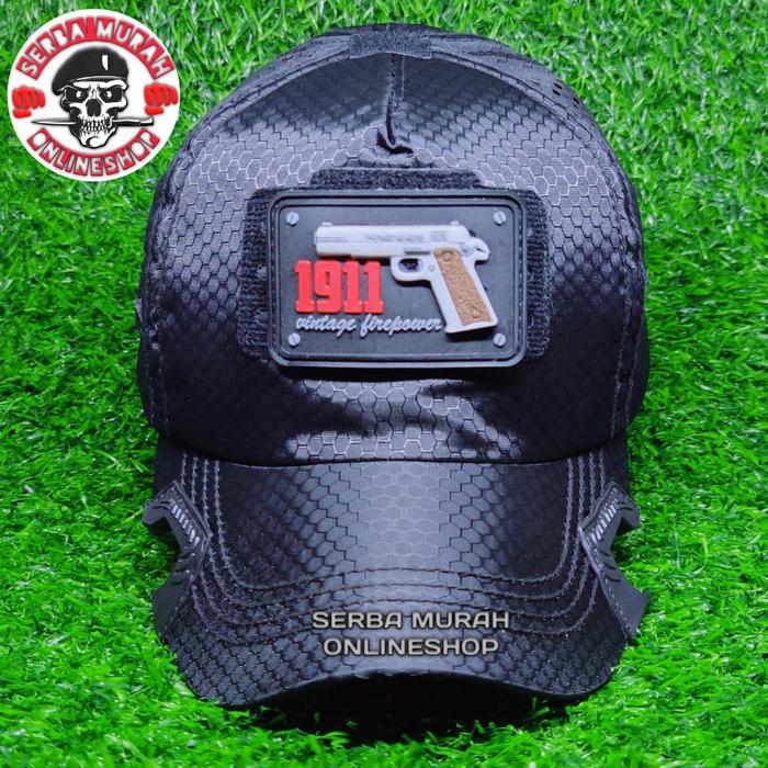 Topi Coak Black OPS Baseball Caps Tactical Lasercut Honeycomb Free Patch FN1911 3D Best Quality Prem