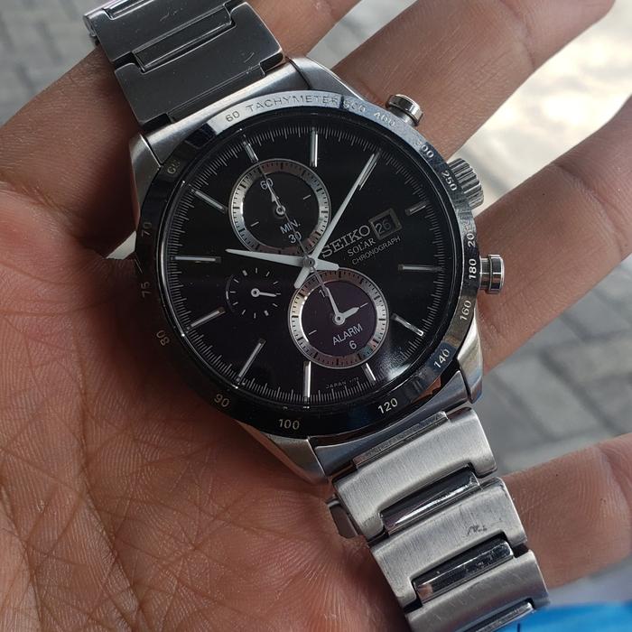 Seiko Chronograph Alarm Solar V172 jam tangan Analog pria